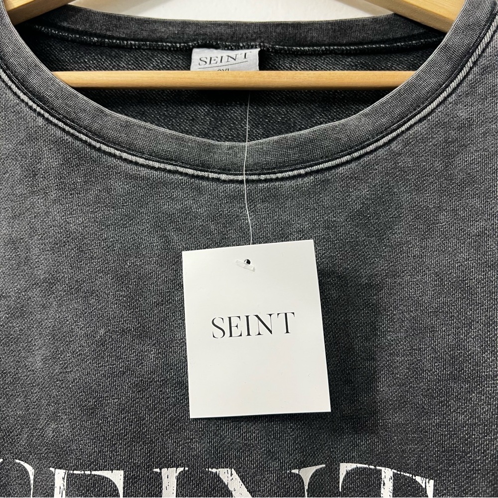 Seint Acid Wash Gray Fleece Crewneck Sweatshirt Pullover M Grunge Punk Casual - Picture 7 of 10